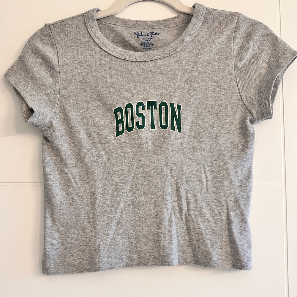 J. Galt Gray Crop Tee with Green Boston Arch
